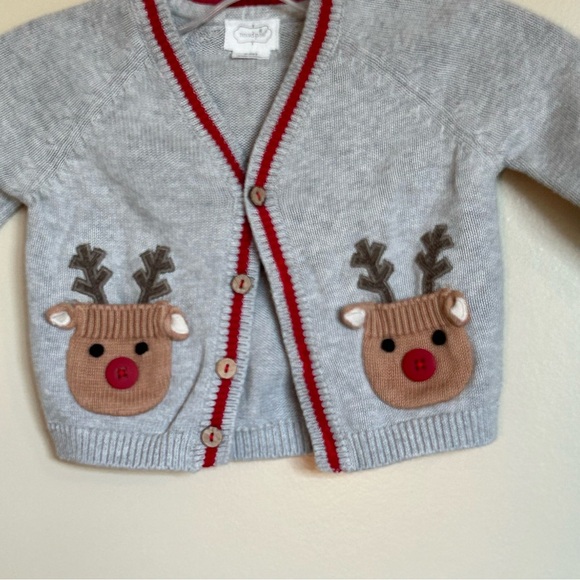 3-6M Mud Pie Christmas Reindeer Cardigan - Picture 2 of 6